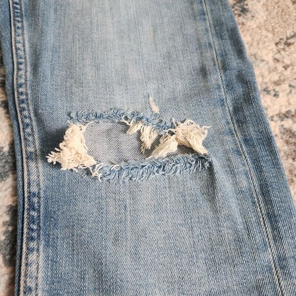 Zara Faux Pearl Embellished Skinny Jeans Size 4 Low Rise Ribbon Distressed Crop - Picture 5 of 13